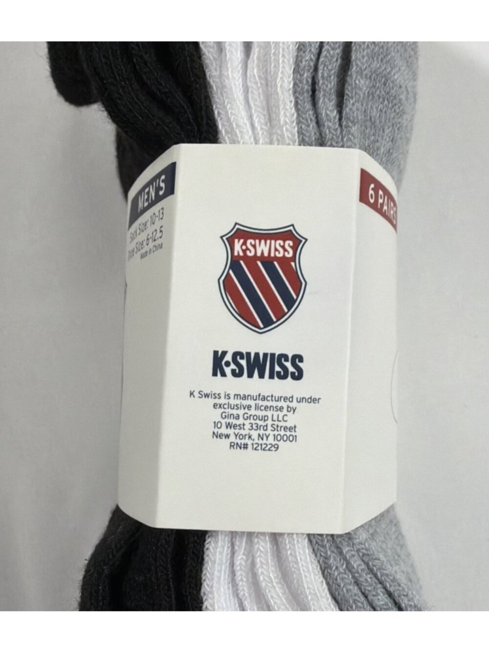 Men's Size 10-13 K-Swiss Black/White/Gray 6-Pairs Logo Ankle Socks - Picture 5 of 5
